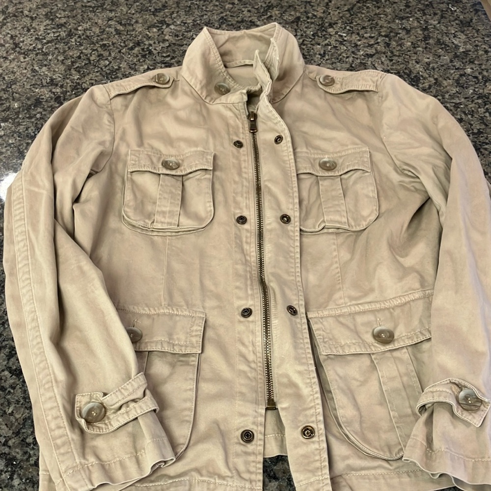 Tan Military Field Jacket with Stand-Up Collar